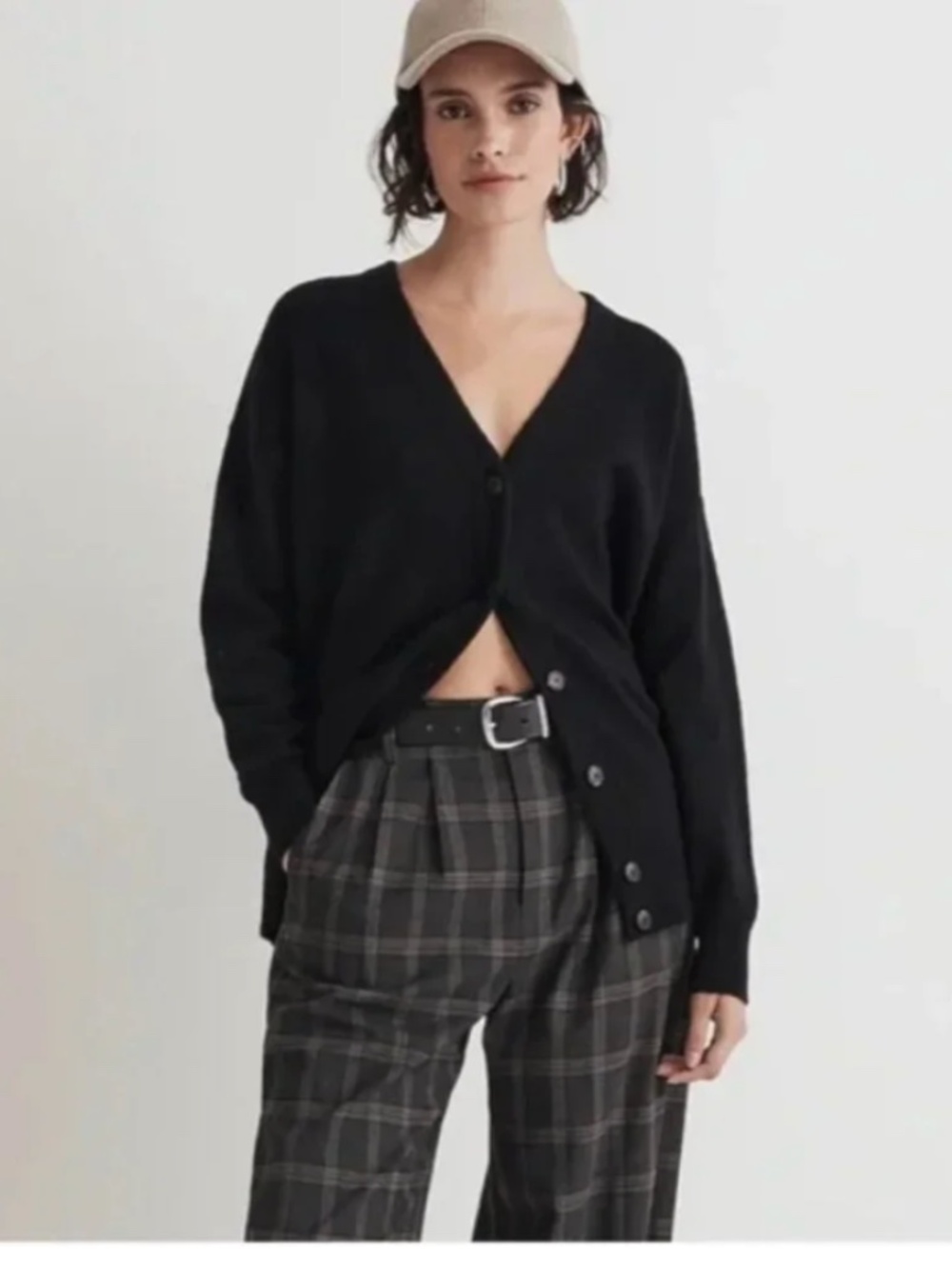 Madewell Harlow Black Merino Wool Blend Vneck Sweater